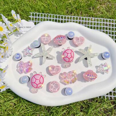 20 piezas de Adornos Extraíbles para Zapatos en Color Rosa, Incluyendo Tortugas Rosas, Estrellas de Mar, Conchas y Estrellas con Patrón de Olas, Adecuados para Sandalias, Zapatos de Playa y Pantuflas con Agujeros