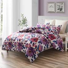 Purple Floral Duvet Cover Set Full/Queen Comforter Cover Set 90"X90"Duvet Cover With Zipper Closure And 1/2 Pillow Shams Microfiber Soft Lightweight 2/3pcs Garden Farmhouse Plant Flowers Bedding Set