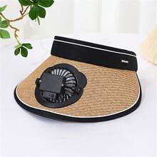 Women's Sun Hat With Built-In Fan Wide Brim Visor Cap For Outdoor Camping Rechargeable Cooling Fan Included