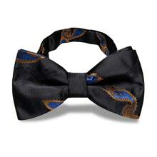 Men's Paisley Bowknot - Vintage Wedding Boutonniere, Jacquard Satin Textured Adjustable Clip-On, Groomsmen Luxury Accessory Set