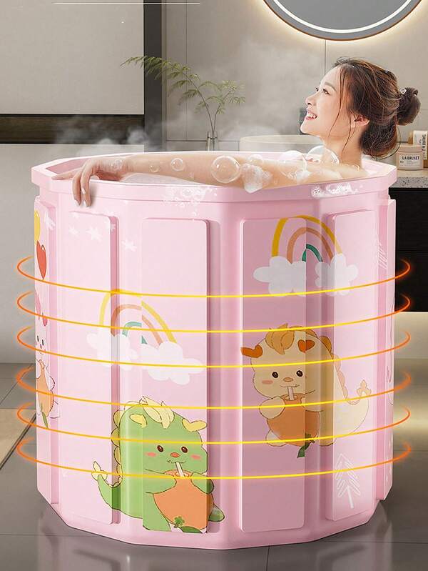1pc Foldable Portable Bathtub, Bathtub With 2 Drain Holes, Suitable For Adults & Kids, Space-Saving Folding Bathtub For Full-Body Soaking, Quick Installation, Padded All-Season Spa Tub For Relaxing Comfortable Bath, Great Gift For Travelers And Families
