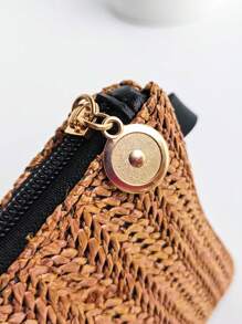 Women's Brown Woven Bohemian Style Clutch Bag, Suitable For Vacation