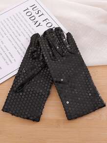 1Pair Silver Sequin Gloves Mesh Glitter Gloves Sequin Dance Gloves For Dress Costume Accessory Sequin Dance Gloves Costume Silver Glitter Short Gloves For Skating Dressing Accessory Halloween
