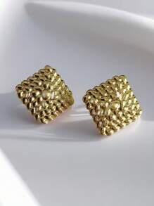1 par / 5 pares Pendientes de acero de titanio chapados en oro de 18 quilates con textura geométrica de ola, pendientes minimalistas y exagerados de estilo europeo y americano