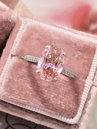 Stylever 1pc 925 Sterling Silver 8*12mm 4-Prong Pear Cut Cubic Zirconia Ring, Women's Fashion Wedding Anniversary Gift, Exquisite Jewelry, Everyday Decoration