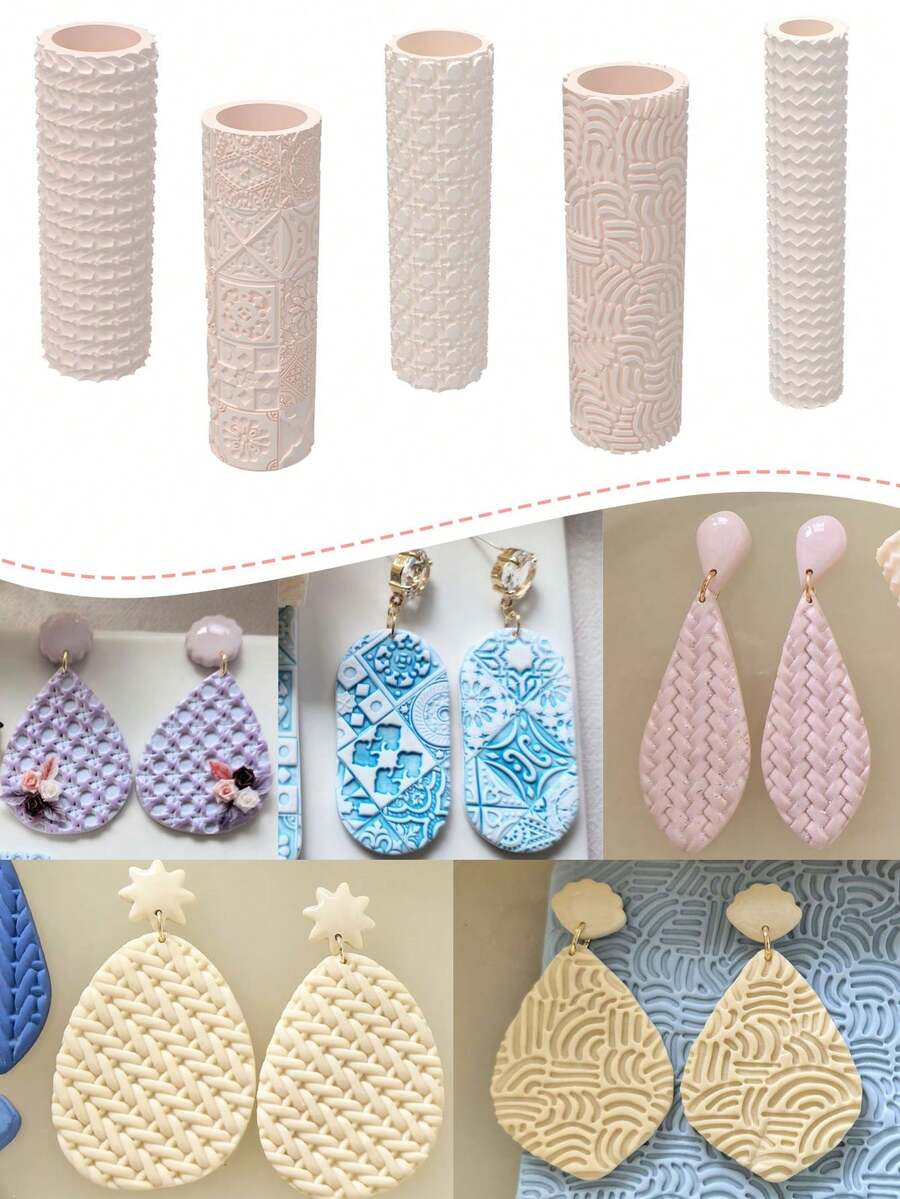 Creative Polymer Clay Texture Roller, Boho Seamless Fabric Pattern Texture Roller For Jewelry Making And DIY Earring, Work With Polymer Clay Cutter, No Power Needed