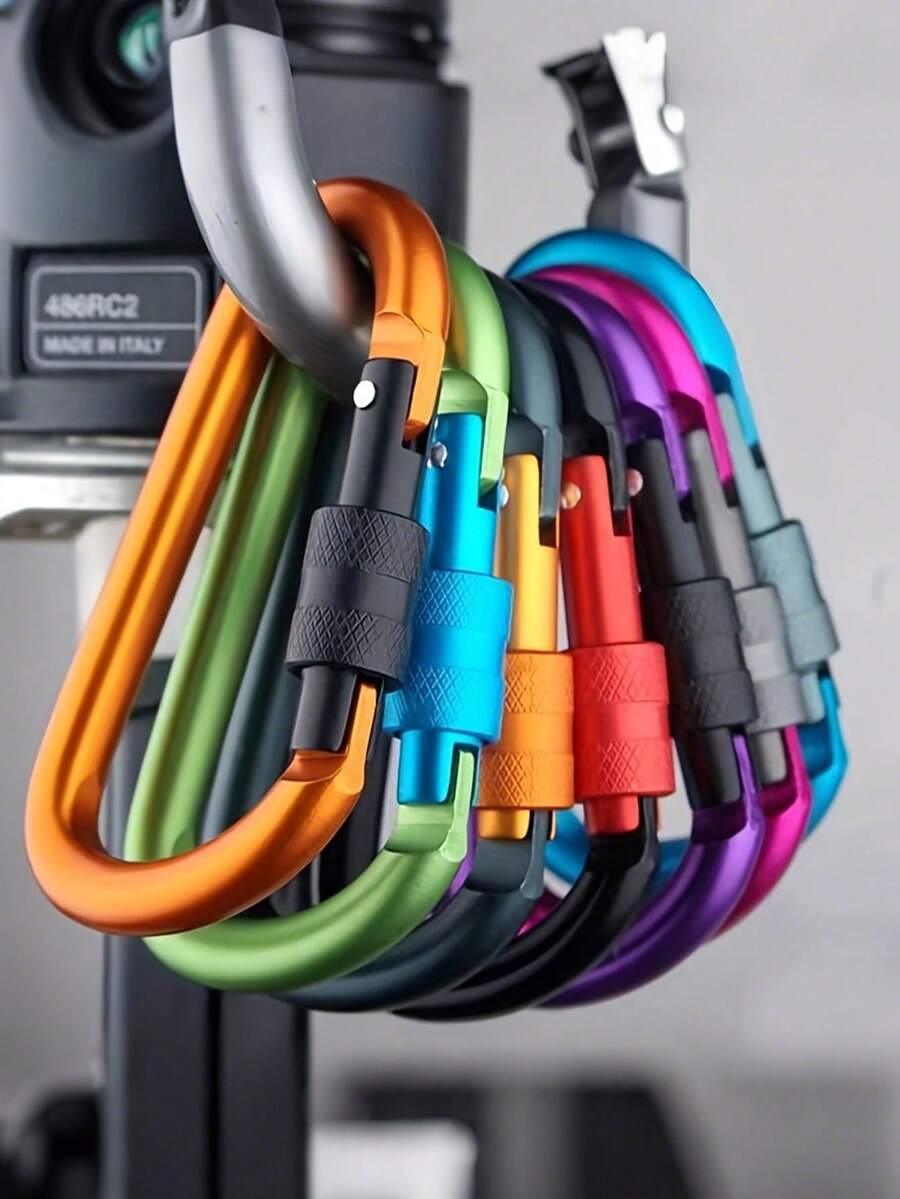 Bộ 1/3/6 móc khóa lò xo hình chữ D, có khóa vít, kẹp hợp kim nhôm màu đen, thích hợp cho các hoạt động ngoài trời: leo núi, cắm trại, đi bộ đường dài, câu cá, móc chìa khóa, kích thước 42 x 80mm. - Xem 1