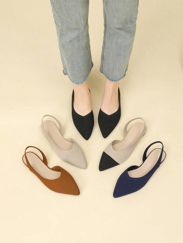 Damen Spitz zulaufende Slipper, einfarbig Stoff-Ausschnitte an Seite und Rückseite, lässige vielseitig tragbare leichte Kleider-Schuhe, Große Größen