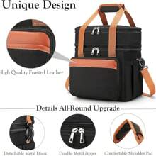Double Layer Insulated Lunch Bag, Suitable For Lunch Boxes At Work, School, Picnic Beaches, Men's And Women's Lunch Bags, Foldable And Reusable Portable Lunch Box With Side Pockets, One Shoulder Hand-Held Lunch Bag Insulated Lunch Bag, Non Food Contact