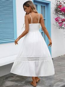 Vestido largo de verano para mujer con borde de encaje, vestido casual versátil y de moda