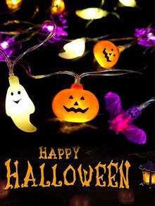 1pc New Atmosphere Light, Decorative Light String 1.5m2AA10LED/3m3AA20LED Two Lighting Modes, Pumpkin Ghost Bat Light String, Halloween Horror Atmosphere Decorative Light, Battery Powered, Designed In 3D, Theme Holiday Decoration, Pumpkin Shape Designed For Halloween Decoration, Suitable For Theme Restaurants, Families, Gardens, Porches, Fences And Balconies, Walls, Parties, (Excluding Batteries). Halloween Decor Light Home Decor Party Decor Halloween Decoration Room Decor Halloween Garden Decor For Gift Fairy - Multicolor - View 3