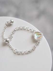 1入組S925純銀時尚甜美風格鏈條戒指帶合成纖維月長石適用於女士首飾類禮品 - 查看 5