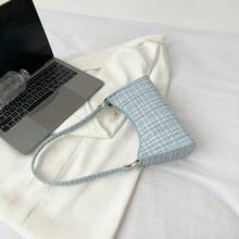 Minimalist Solid Color Glossy Elegant Shoulder Bag - Blue - View 5