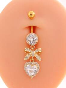 1pc 18K Gold Plated Stainless Steel Bowknot Heart Shaped Navel Belly Button Ring Pendant, Sexy Daily Wear Jewelry For Women - Butterfly Heart Circle - View 3