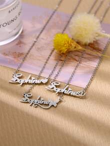 Personalized Matte Butterfly Name Necklace, Unisex Customized Name Necklace, Stainless Steel Handwritten Letter Pendant, Handmade Couple Necklace, Wedding Anniversary Gift, Thanksgiving, Christmas, Unique Gift For Girlfriend - Silver Frosted-heart - View 2