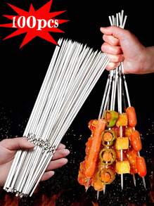 100pcs Barbecue Skewers,30CM In Length Stainless Steel Barbecue Needles, Multi-Purpose Metal Grill Kebab Skewers,Charcoal Barbecue,Barbecue Skewers, Lamb Skewers, Corn Forks, Flat Iron Skewers, Gathering BBQ, Family Parties,Outdoor Cooking,Eid Al-Adha