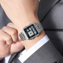 Skmei SKMEI 2451 Ceas digital clasic pentru bărbați, 34 mm, cu brățară din oțel inoxidabil, cronometru multifuncțional, ceas sport impermeabil