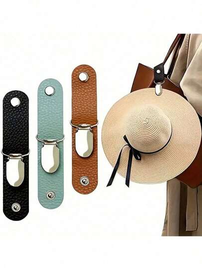 PU Leather Hat Clip For Travel Solid Color Hat Clips For Luggage, Multifunctional Baseball Cap Clip, Hat Companion Outdoor,Mini Travel PU Leather Hat Clip, Outdoor Backpack Luggage Organizer Clip, Multifunctional Straw Hat Clip, Hat Accessories, Securely Attach Your Cap To Bag Or Luggage