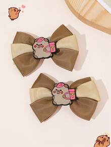 2pcs Capybara Hair Bows For Girls Beige Brown Grosgrain Ribbon Bow Alligator Clips With Capybara Accessory Cute Capybara Bow Hair Clips Adorable Animal Bow Barrettes Teens Hair Accessories