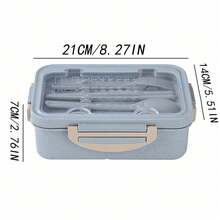 1 pieza, Lonchera de microondas con cuchara y palillos, recipiente de almacenamiento de alimentos y vajilla, fiambreras para la escuela, la oficina, la pesca y el camping