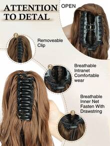 Extensión de coleta, elegante extensión de coleta ondulada y rizada de 20 pulgadas multicolor con clip para mujeres - resistente al calor sintético, totalmente hecho a máquina, perfecto para uso diario y fiestas (marrón claro) - Light Brown - Ver 3
