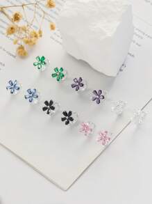 2pcs Minimalist Five-Petal Flower Ear Studs With Zirconia, Elegant & Versatile Earrings For Women