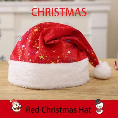 Sombrero de Navidad con estampado en caliente de estrella colorida, sombrero de Papá Noel de dibujos animados, sombrero de decoración navideña, adecuado para diversos escenarios, mejora del ambiente del hogar, bares, decoración de fiestas navideñas, etc. Decoración navideña para el hogar, decoración de habitaciones, decoración de invierno