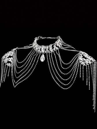 1PC Gorgeous Rhinestone Shoulder Chain With Tassel For Wedding Bridal Off Shoulder Dress Crystal Glass Accessories
