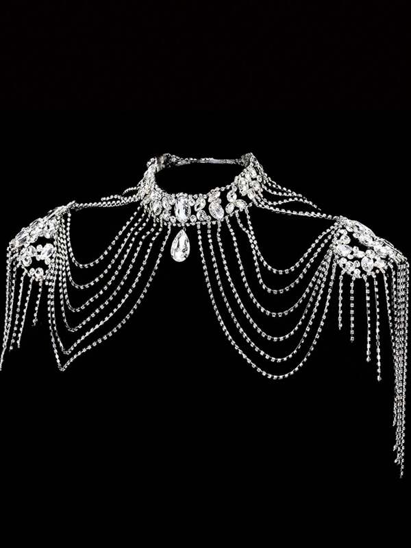 1 pezzo Stupenda catena per spalla con cristalli e nappe per abito da sposa o vestito da donna con spalle scoperte, accessorio in cristallo e vetro