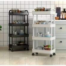 3/4 Floor Storage Cart With 360° Rotating Wheels - Multi-Functional Kitchen, Living Room And Bedroom Organizing Rack - Suitable For Storing Snacks, Books And Sundries - Durable Plastic, Available In Black/White, Practical Storage Cart For Living Room