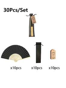3/15/30pcs Set Elegant Black Folding Fans, Includes Thank You Card And Gift Bag, Bridal Bamboo Hand Fans, Bachelorette Party Wedding Bride Gifts, Bridesmaids Bamboo Hand Fans, Bachelorette Party Photo Props, Bridesmaid Gifts And Wedding Decor, Perfect For Parties And Events, Summer Accessories, Ladies Folding Fans - Black - View 4