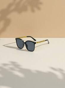 1 Pair Unisex Square Frame Chain Decoration Fashion Glasses, Fashionable Black Luxury Style Glasses Suitable For Beach, Daily Life, Vacation And Outdoor Travel Square Shape Shades