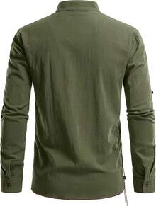Men's Pure Cotton Retro Lace Up Shirts For Renaissance Pirate Viking Medieval - Green Retro - View 3