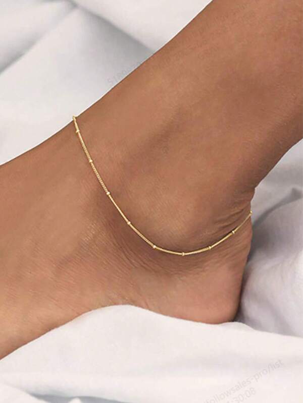 1 pieza Tobillera de acero inoxidable chapada en oro de 18K con cadena de bolas, diseño minimalista para uso diario, adecuada para vacaciones y playa
