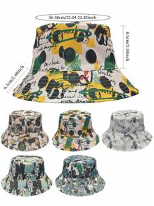 1pc Reversible Graffiti Print Street Style Bucket Hat, Polyester Fabric, Windproof & Decorative, Unisex, Suitable For Spring, Summer, Autumn