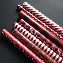 6pcs Assorted Red Plaid Christmas & New Year Gift Wrapping Paper