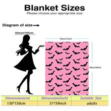 Schwarze Fledermaus-Drucken Decke mit rosa Basis - Hergestellt aus gestricktem Polyesterfleece, moderner Digitaldruck, Cartoon-Motiv, gemütliche Heimdekoration Tagesdecke für alle Jahreszeiten, maschinenwaschbar