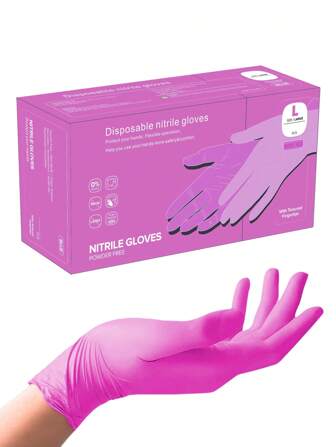 一次性无粉粉色丁腈手套，适用于厨房、浴室、卧室、美发沙龙、纹身等