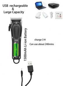 Kemei 科美品牌 KM-1071 专业理发器，适合男士家庭或理发店使用，强力理发机，无绳电动理发器，可充电理发器，热销黑色，1500mAh 理发机