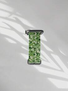 1 pieza Pulsera de repuesto suave y elástica con patrón de flor blanca sobre fondo verde, transpirable, compatible con Samsung, Garmin, Honor smartwatches, 38mm 40mm 41mm 45mm 44mm 42mm 49mm. Correa de silicona elegante y casual, compatible con Ultra SE/10/9/8/7/6/5/4/3/2/1