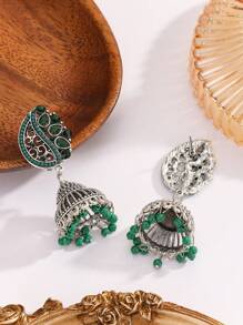 1 Pair Of Zinc Alloy Retro And Fashionable Women's Earrings With Colored Water Rhinestones Imitating Pearls, Classic Stud Earrings, Colored Rhinestone Birdcages, And Heavily Crafted Stud Earrings For Daily Use, Parties, And Vacations