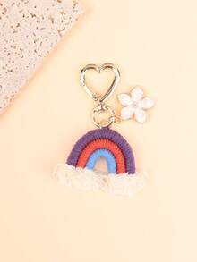 1 件女式北欧风格彩虹 Macrame 钥匙扣吊坠带花卉流苏时尚包饰背包装饰钥匙扣适用于包包汽车配件女士