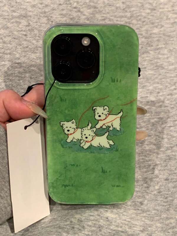 Capa de celular fofa com desenho de cachorro correndo pasto verde gelatinoso compatível com iPhone 16 15 Pro Max 14 Pro 13 12 11 15 16 Plus, capa protetora adorável