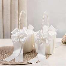 1/2 piezas Cestas para niña de las flores para boda, estilo occidental, cestas de satén color marfil con moño, suministros para boda de estilo occidental, cestas para lanzar flores para la novia y las damas de honor