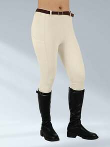 BEROY Women Horse Riding Pants Silicone Full Seat Breeches Equestrian Schooling Horseback Riding Tights Pockets - Beige - View 3