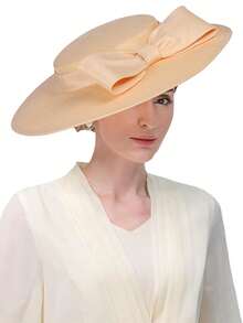 HIMESPORT 优雅宽边教堂帽子，女士大蝴蝶结正式场合肯塔基帽女士婚礼新娘鸡尾酒茶会礼服平顶软呢帽