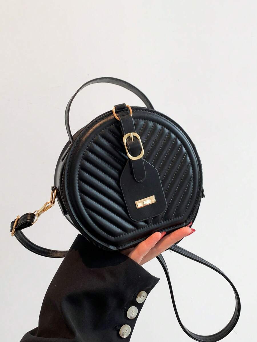 Women Mini Small Round Bag Crocodile Handbag Retro Crossbody Bag - Black - View 1