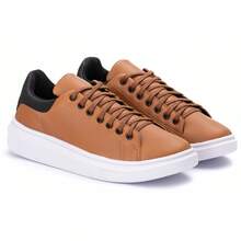 Tênis Sneakers Oversized Masculino Casual Estiloso Moderno Sola Alta Premium Confort - Caramelo - Visão 2