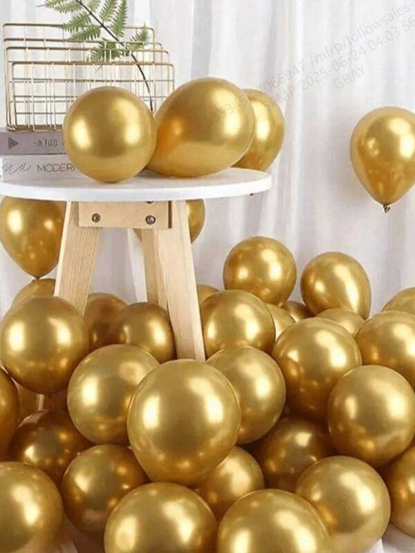 12/13" Metallic Latex Balloons, Gold Color, Suitable For Wedding, Birthday, Bridal Shower, Party, New Year, Valentine's Day, Thanksgiving, Mother's Day And Other Holiday Decorations
