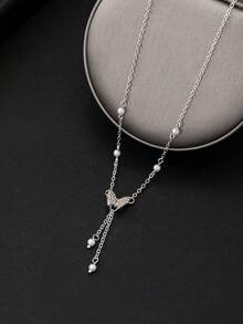 1pc French Minimalist Adjustable Length Silver Chain Necklace - Yellow Gold - View 4